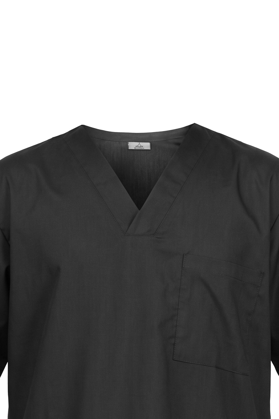 V-neck and chest pocket detail