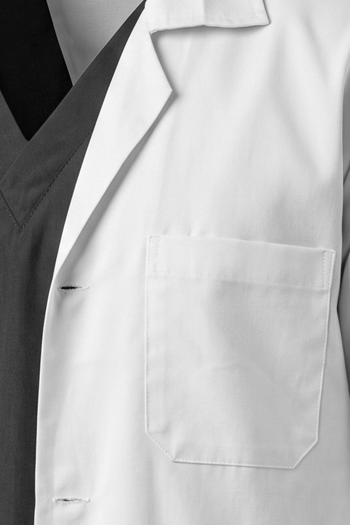 Close view of the white coat pocket